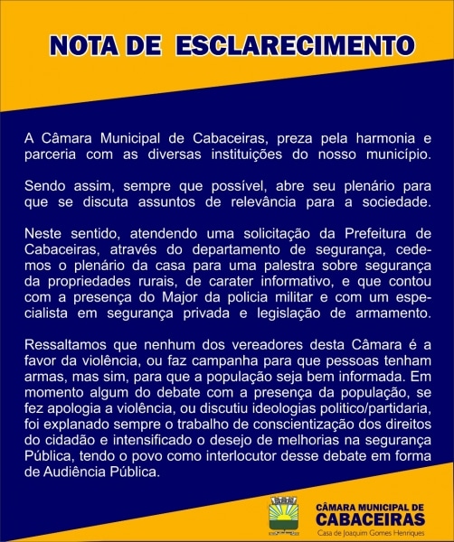 Câmara de Cabaceiras emite nota pública