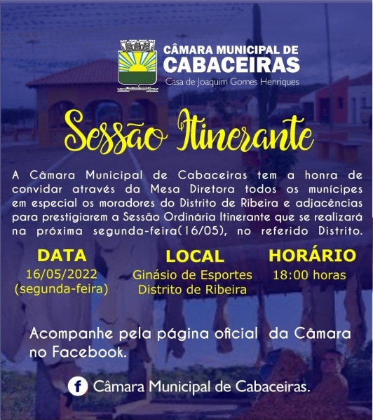 Câmara realizará sessão itinerante no Distrito de Ribeira na próxima segunda-feira (16/05)