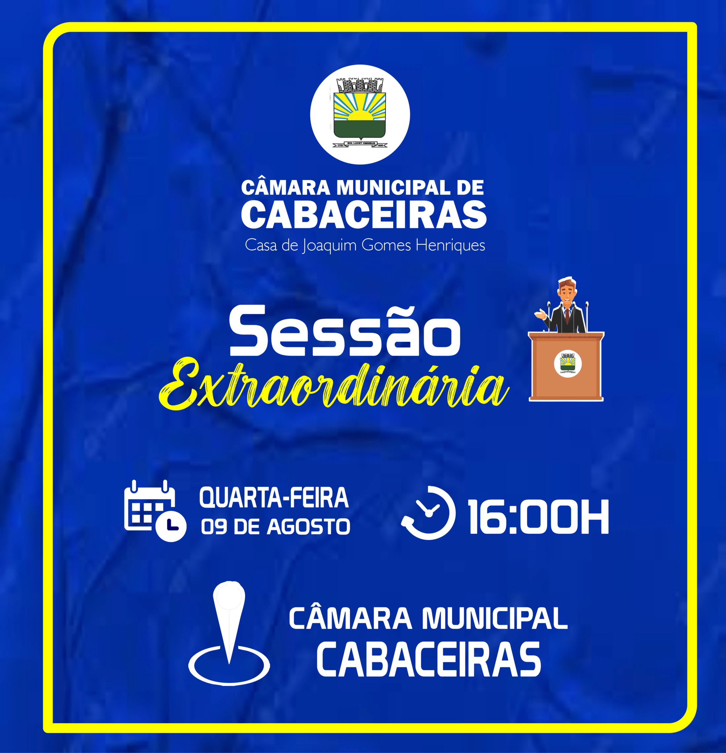 Câmara de Cabaceiras convoca vereadores e a população a participarem de sessão extraordinária nesta quarta-feira (09)/08.